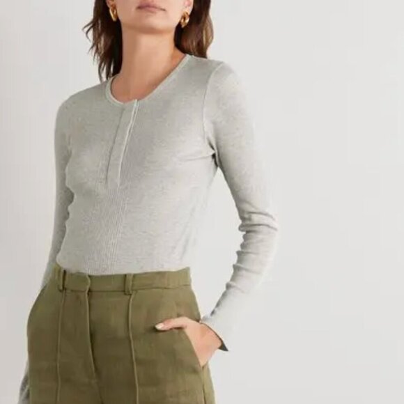 Loulou Studio Tops - Loulou Studio Arro Ribbed Mélange Cotton Ribbed Long Sleeve Bodysuit Size Small